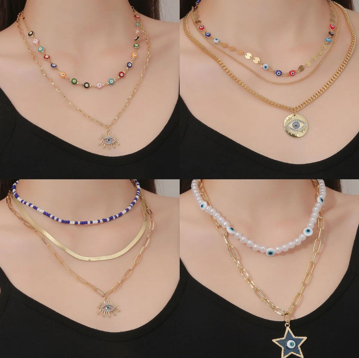 Layered Evil Eye Pendant Necklace for Mother's Day