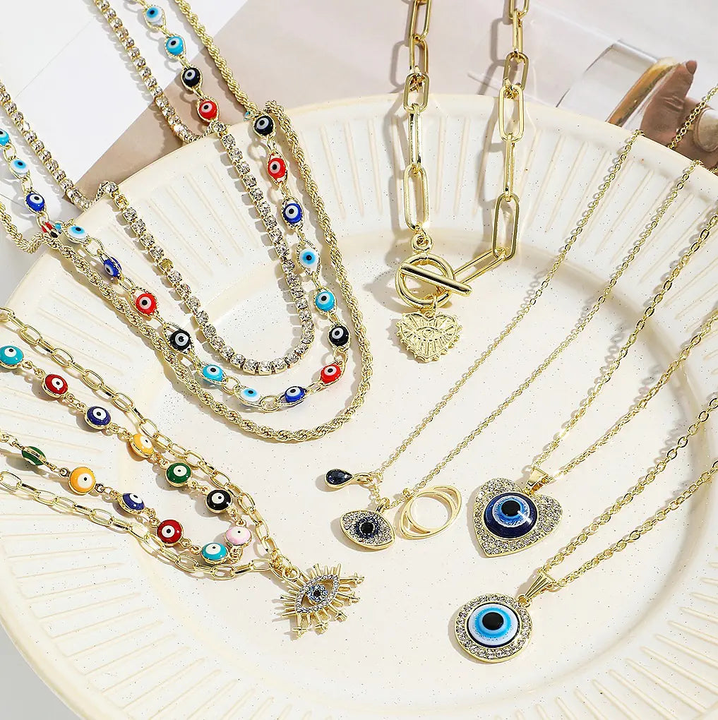Layered Evil Eye Pendant Necklace for Mother's Day
