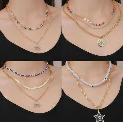 Layered Evil Eye Pendant Necklace for Mother's Day